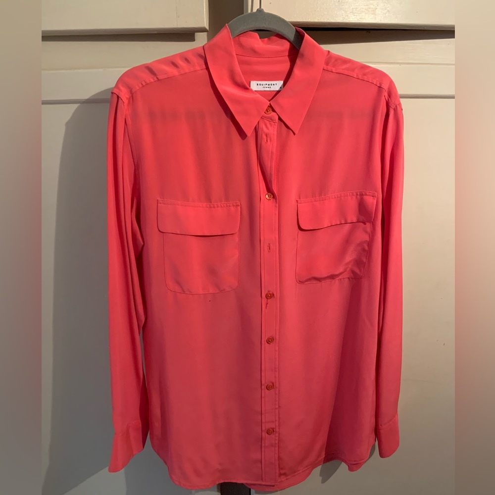 NWT Equipment Signature-style 100% Silk Neon Orange button up blouse